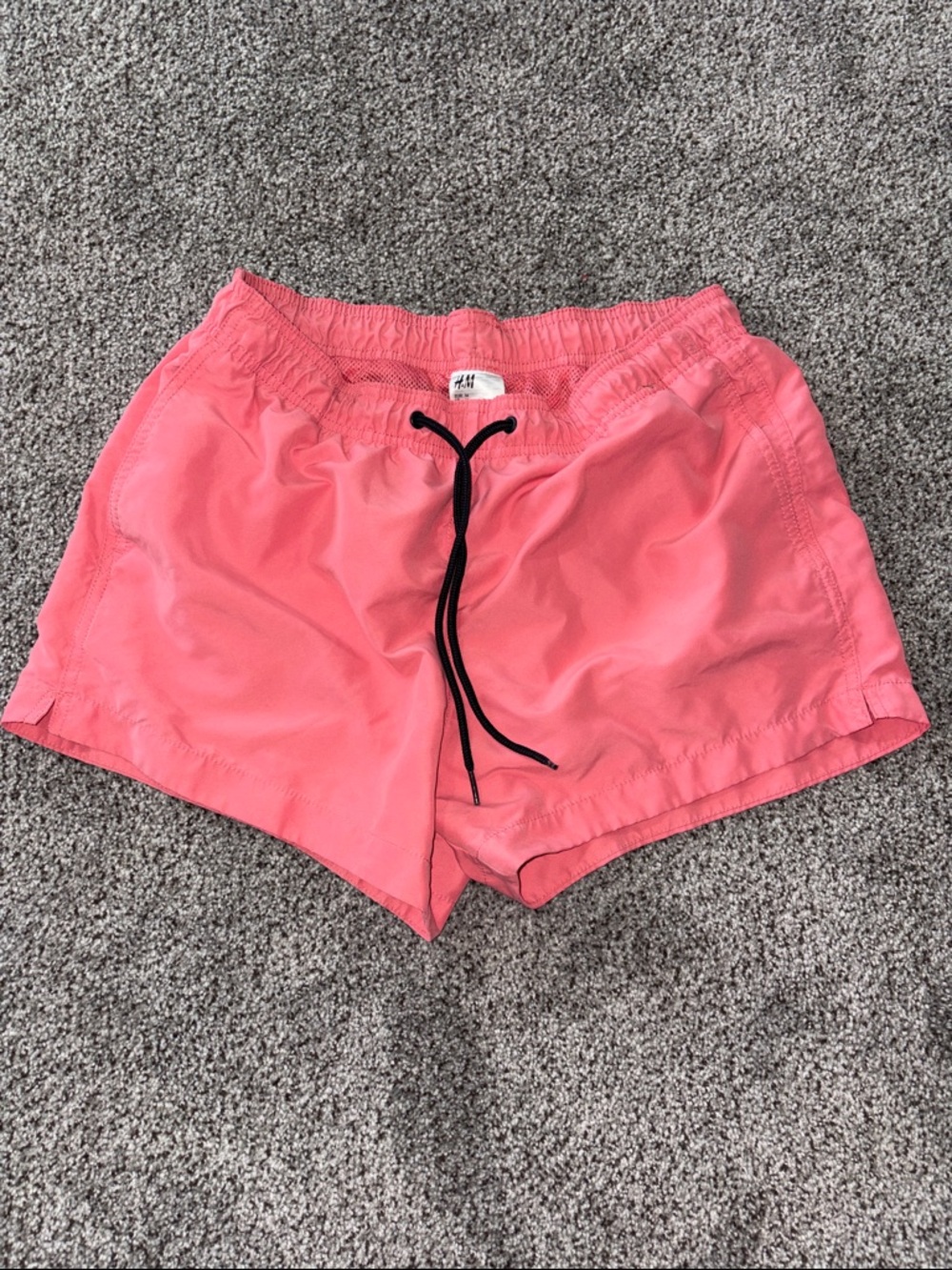 H&M Coral Pink Swim Trunks with Black Drawstring